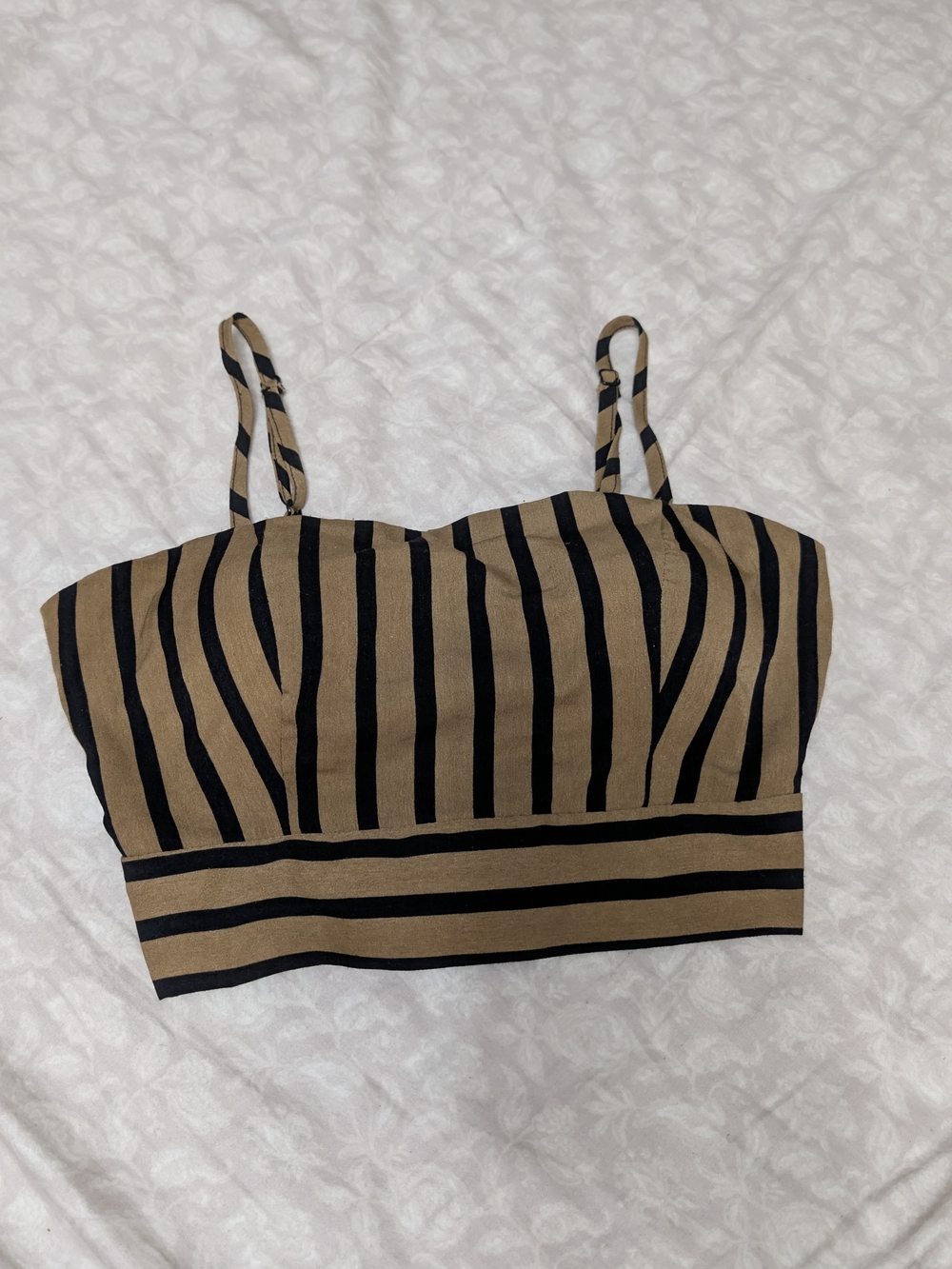 Striped Tan & Black Cropped Cami Top